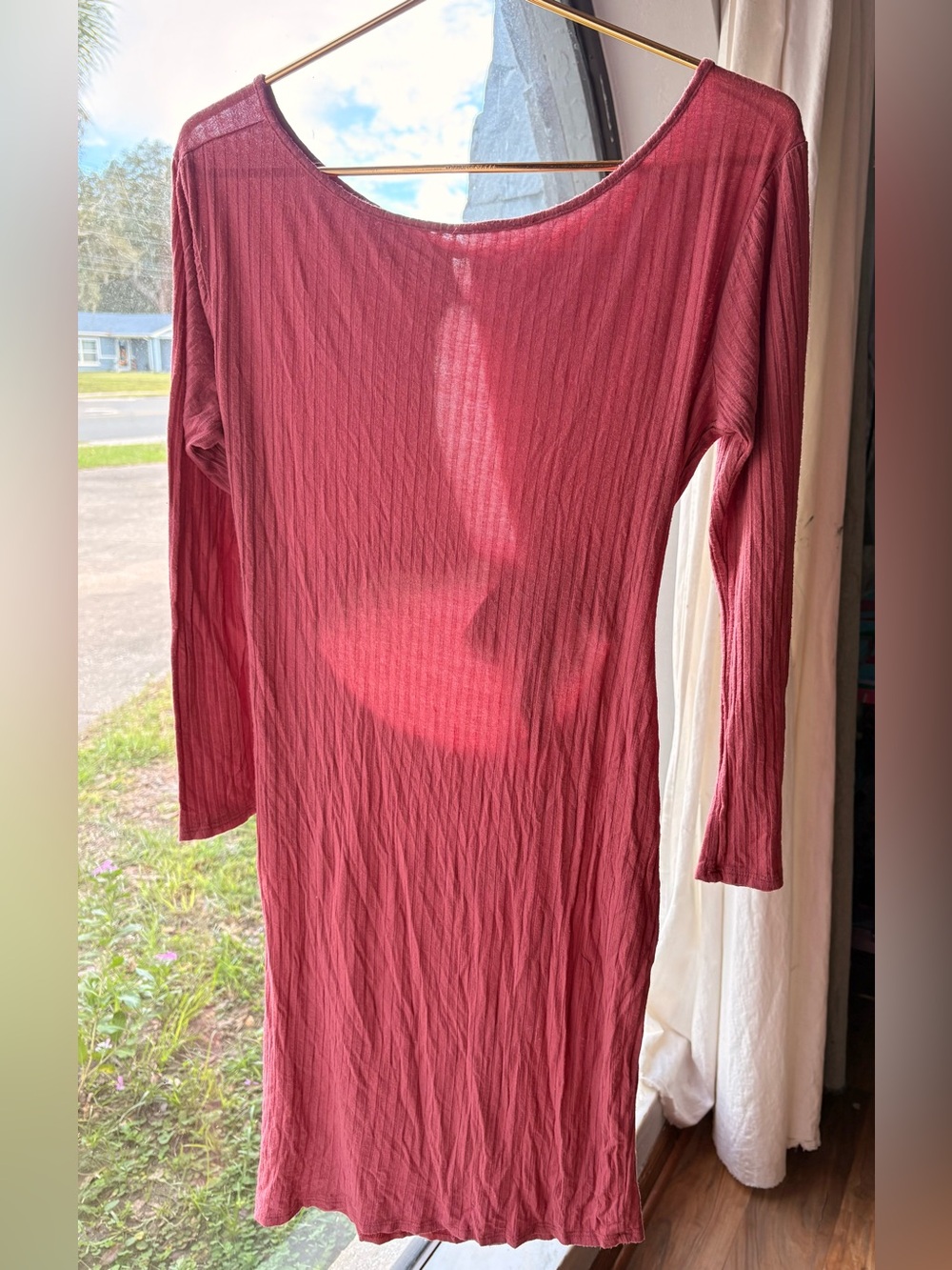 Women’s Slim Ribbed Long Sleeve Dress in  Coral Size XL